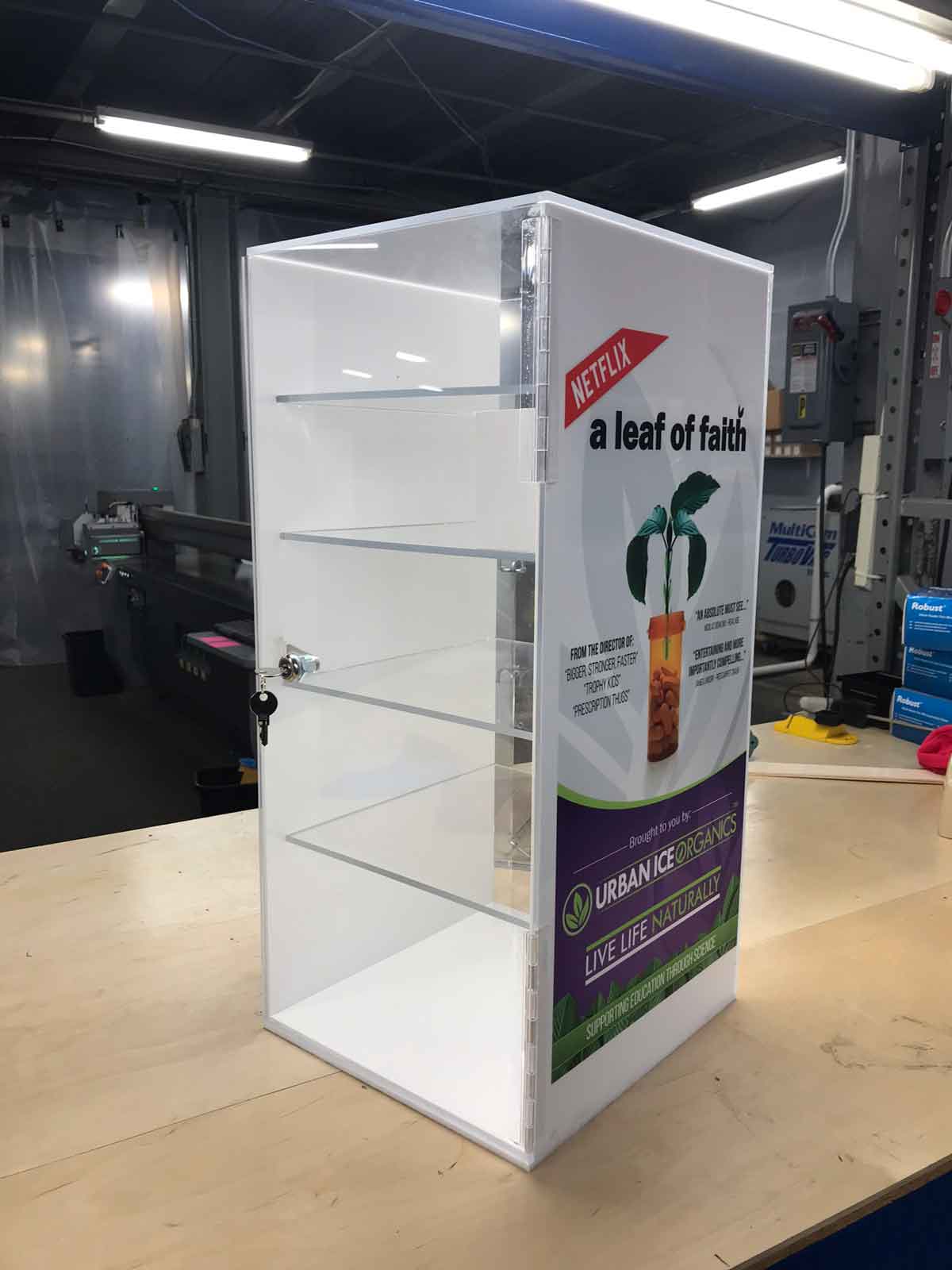 Acrylic glue-up with hinges, clear case