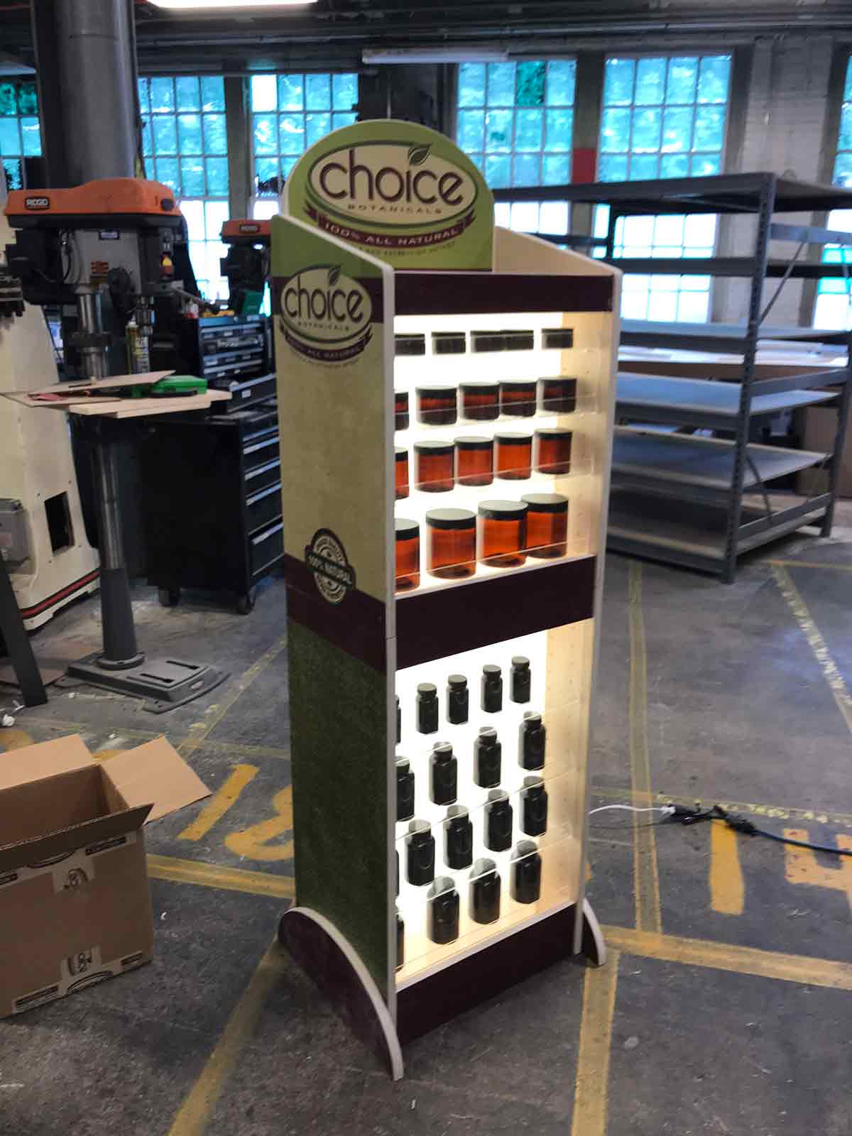 Backlit retail display POP, floor standing