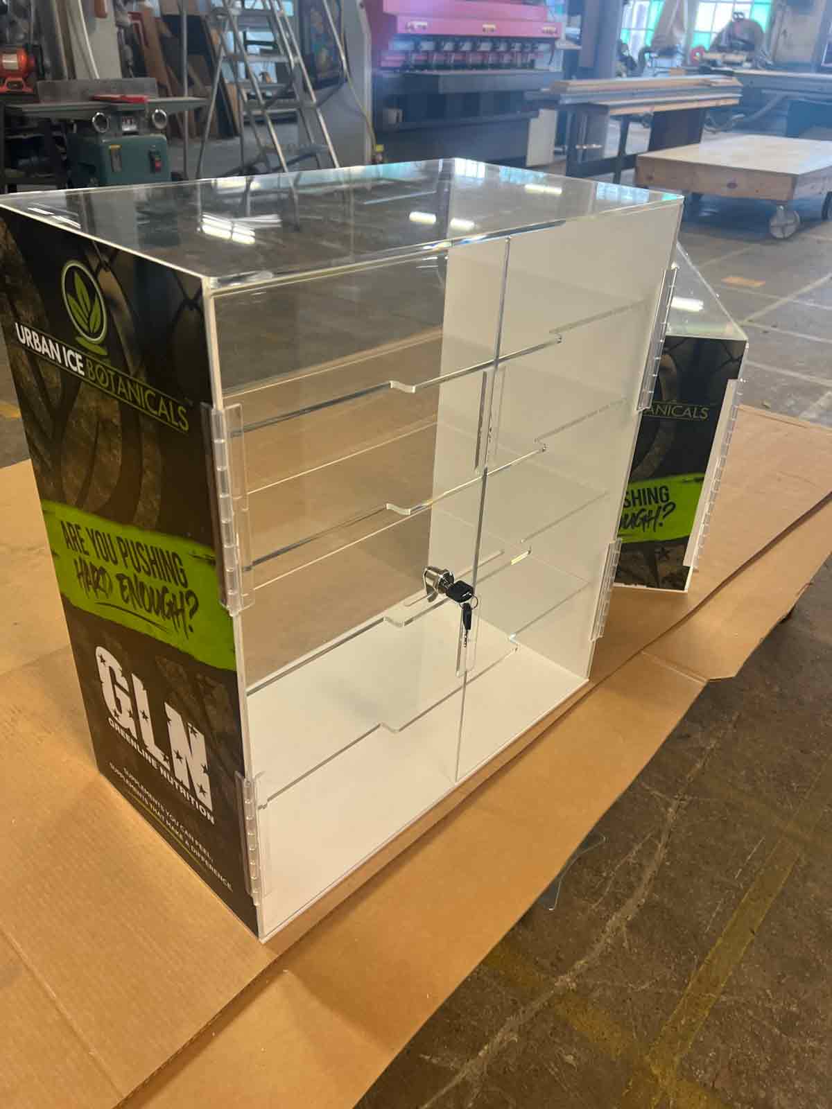 Wide barn-door locking POP countertop display