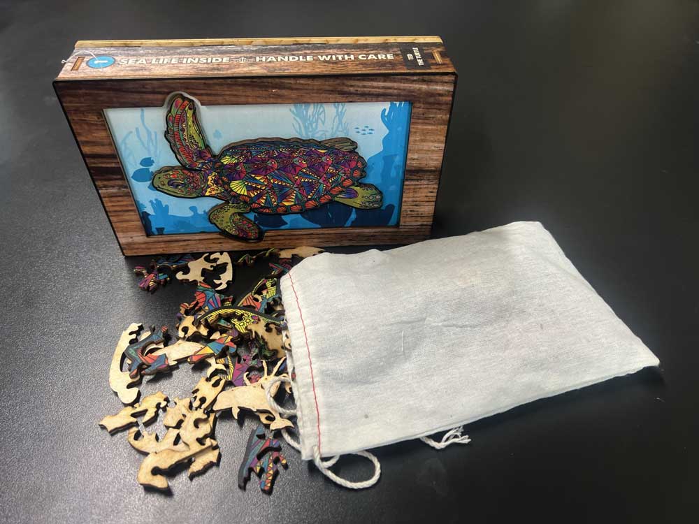 Laser-cut wooden sea turtle puzzle